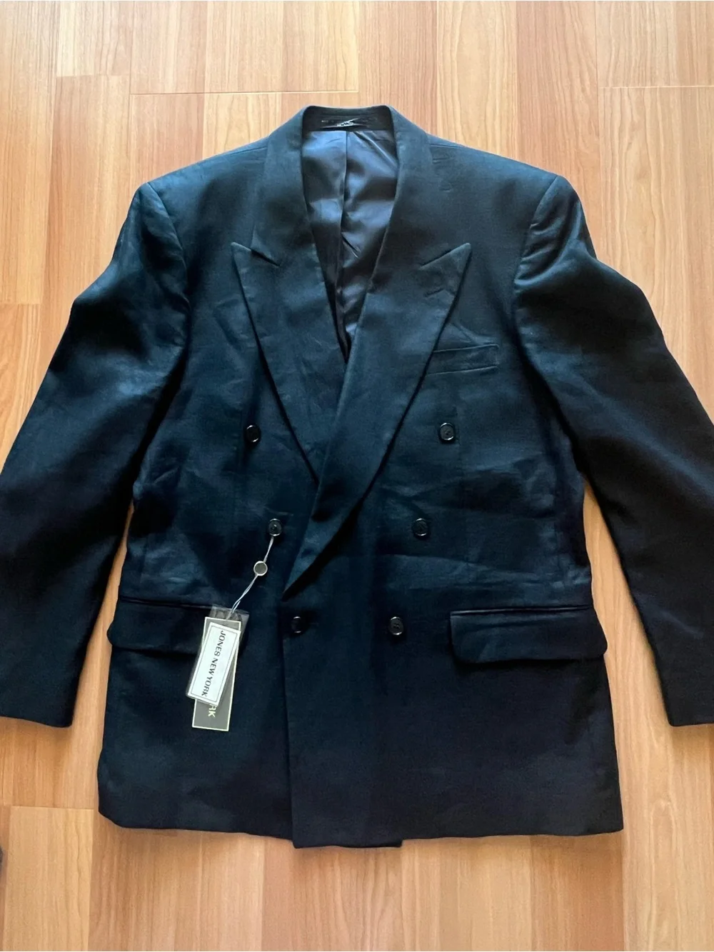 Jones New York Vintage Men’s 44R Linen Double Breasted Blazer Black NWT